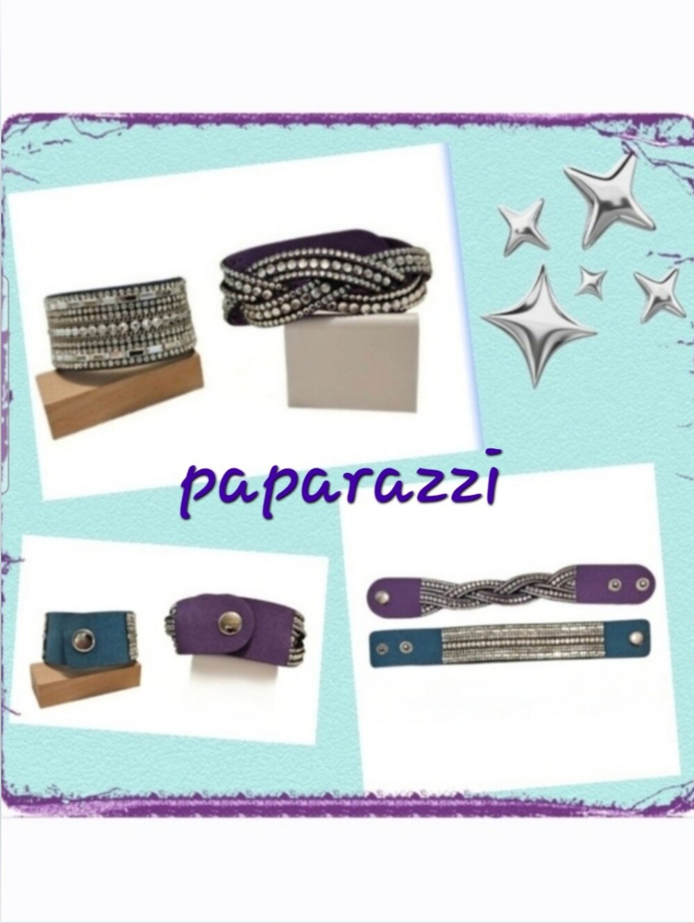 Paparazzi Fashion Urban Rhinestone Snap Bracelets Purple & Blue Faux Leather